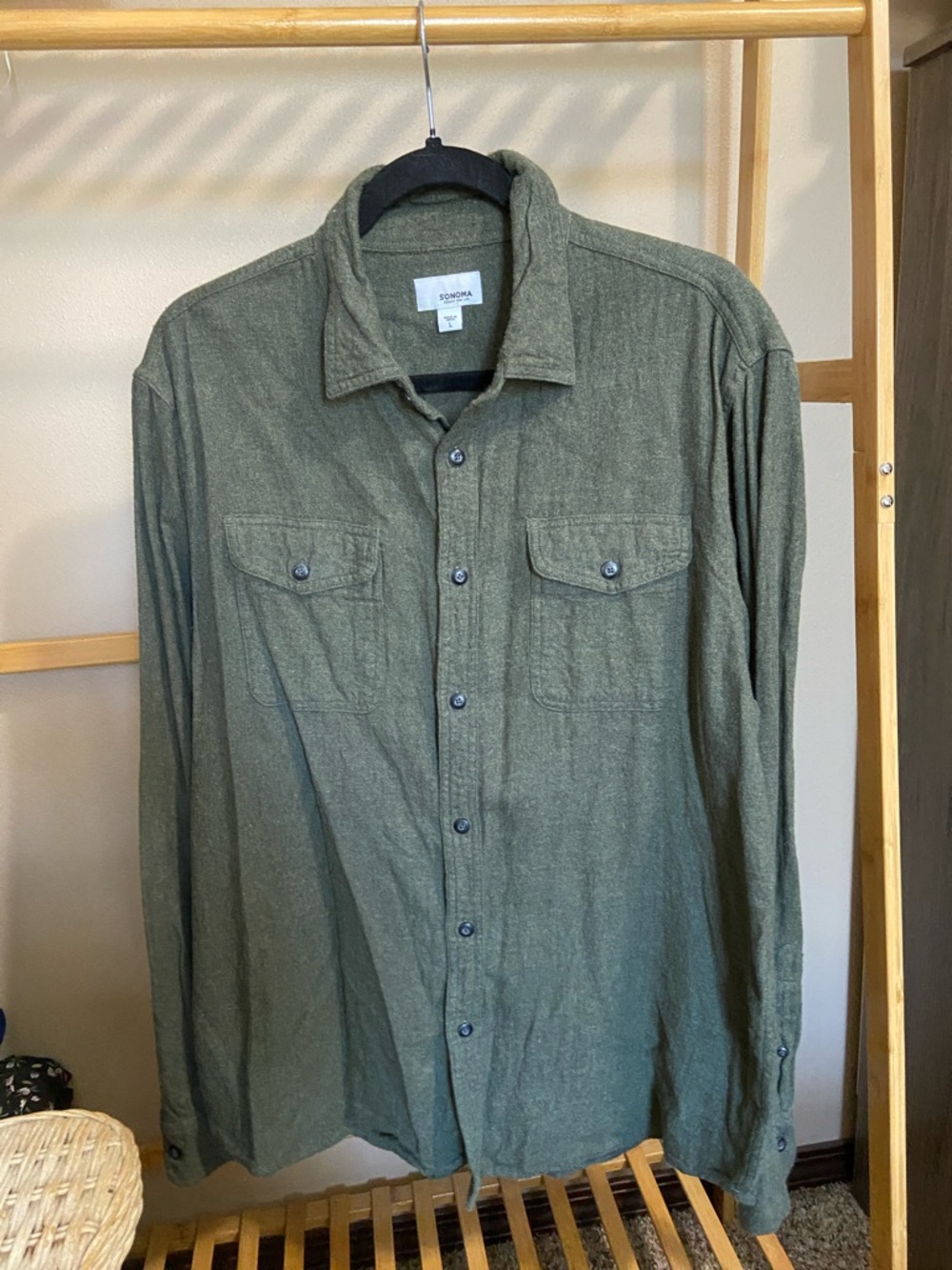 Sonoma Olive Green Casual Button-Down Shirt